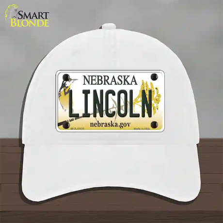 Lincoln Nebraska Novelty License Plate Hat Unconstructed Cotton / White