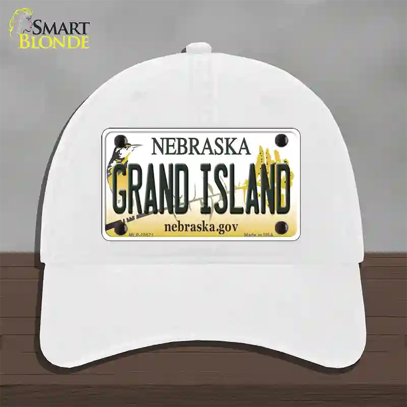 Grand Island Nebraska Novelty License Plate Hat Unconstructed Cotton / White