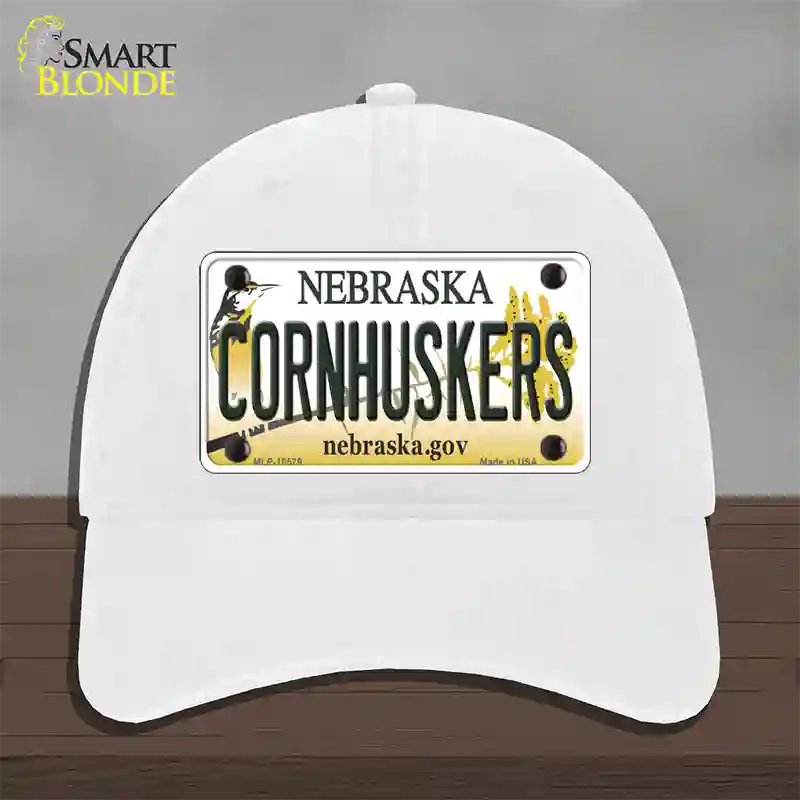 Cornhuskers Nebraska Novelty License Plate Hat Unconstructed Cotton / White