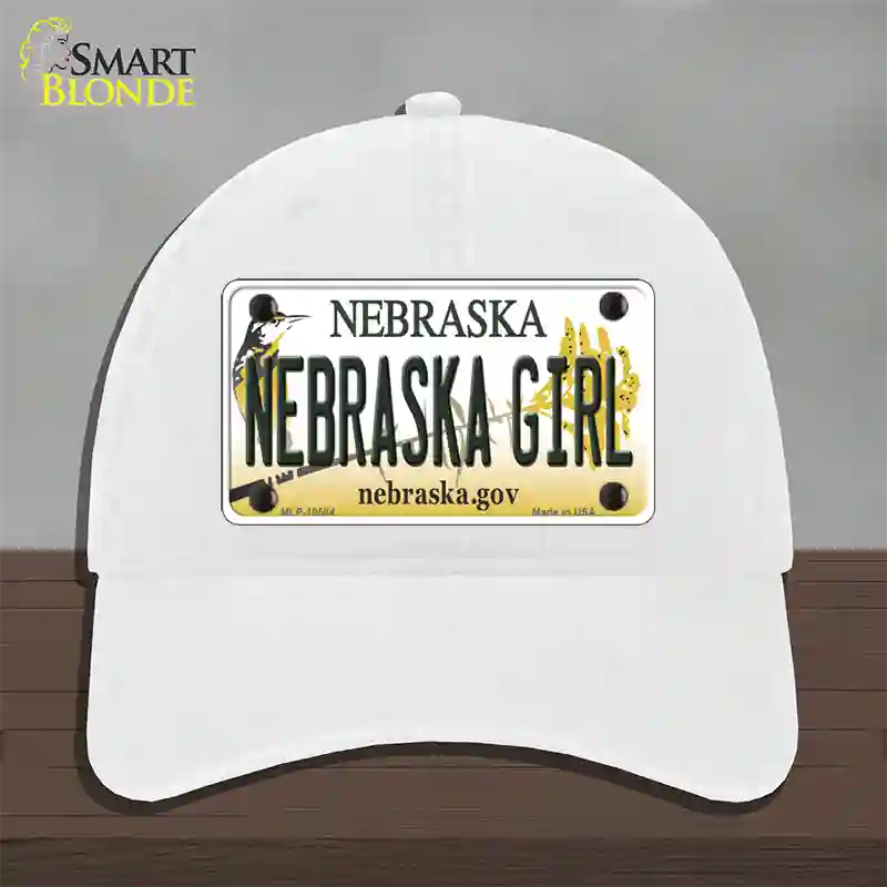 Nebraska Girl Novelty License Plate Hat Unconstructed Cotton / White