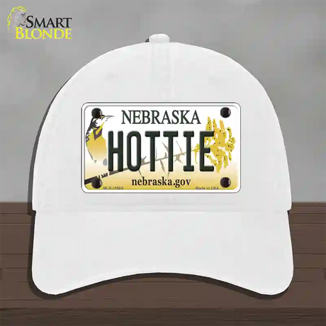 Hottie Nebraska Novelty License Plate Hat Unconstructed Cotton / White