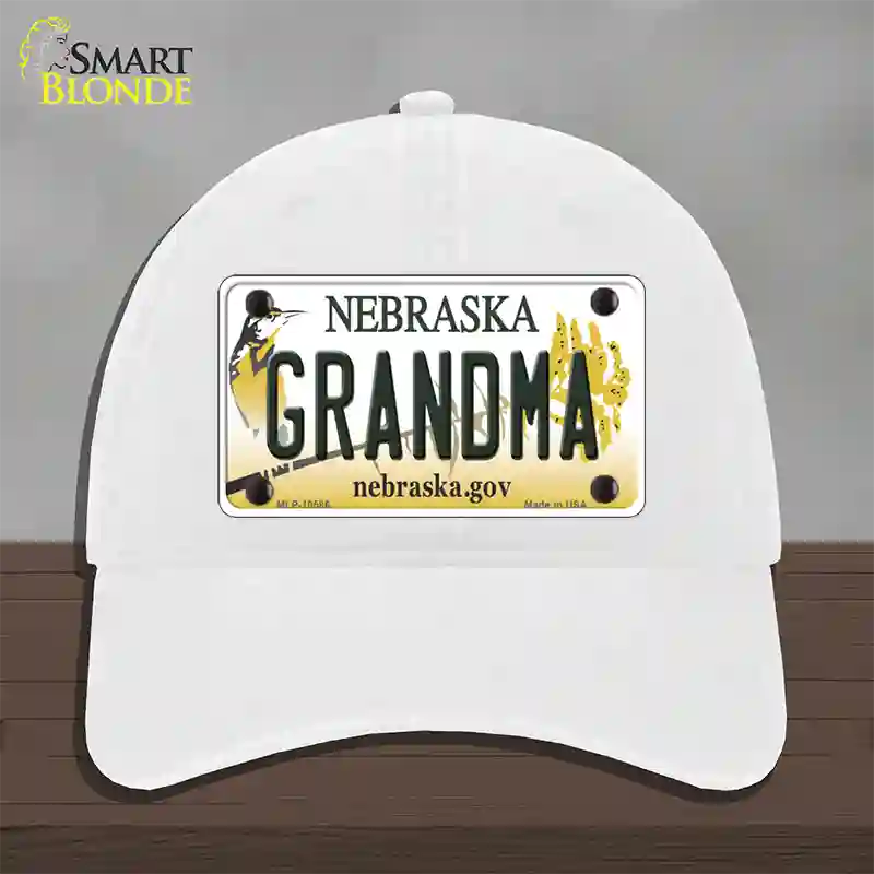 Grandma Nebraska Novelty License Plate Hat Unconstructed Cotton / White