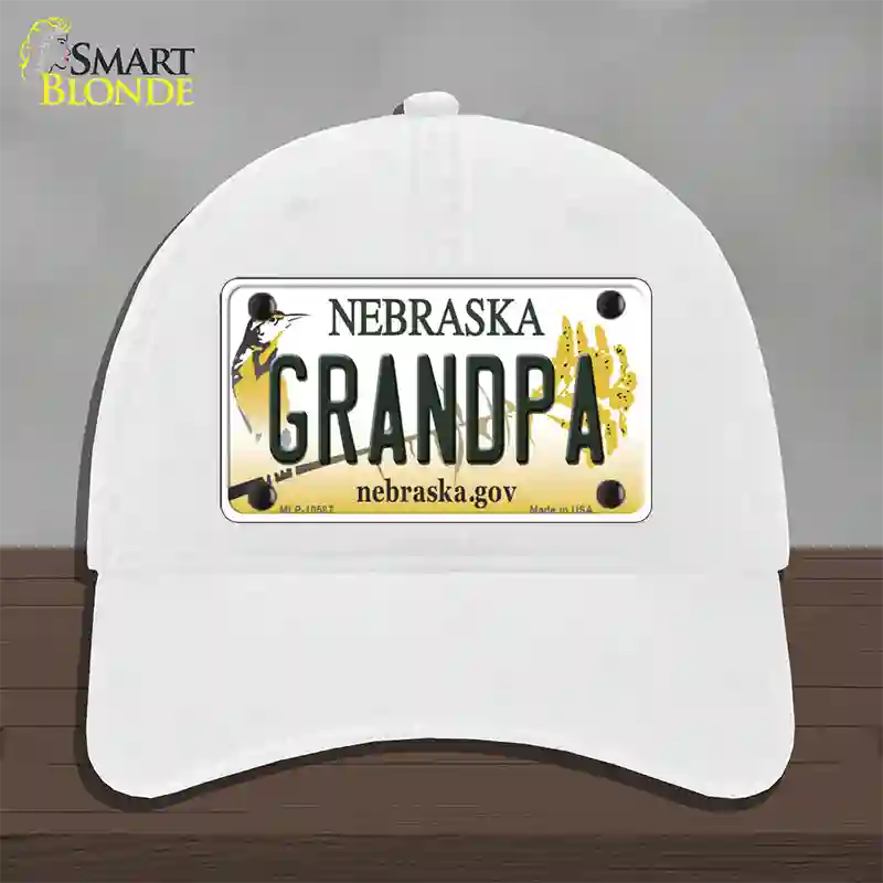 Grandpa Nebraska Novelty License Plate Hat Unconstructed Cotton / White