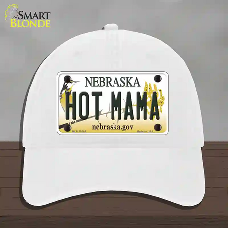 Hot Mama Nebraska Novelty License Plate Hat Unconstructed Cotton / White