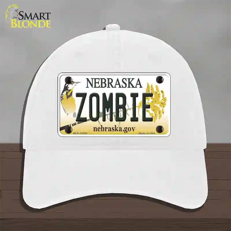 Zombie Nebraska Novelty License Plate Hat Unconstructed Cotton / White