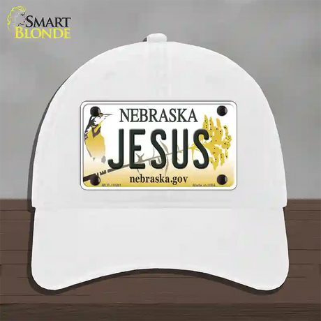 Jesus Nebraska Novelty License Plate Hat Unconstructed Cotton / White