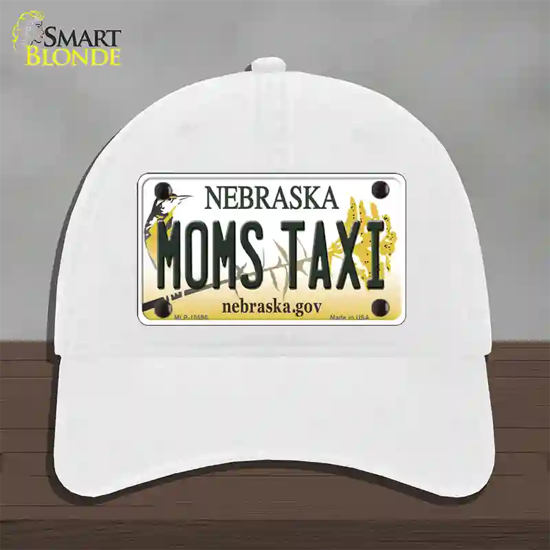 Moms Taxi Nebraska Novelty License Plate Hat Unconstructed Cotton / White