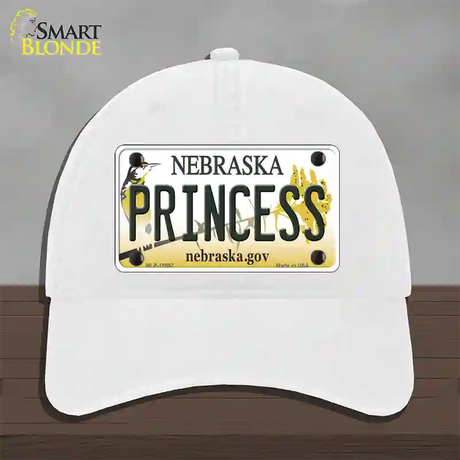 Princess Nebraska Novelty License Plate Hat Unconstructed Cotton / White