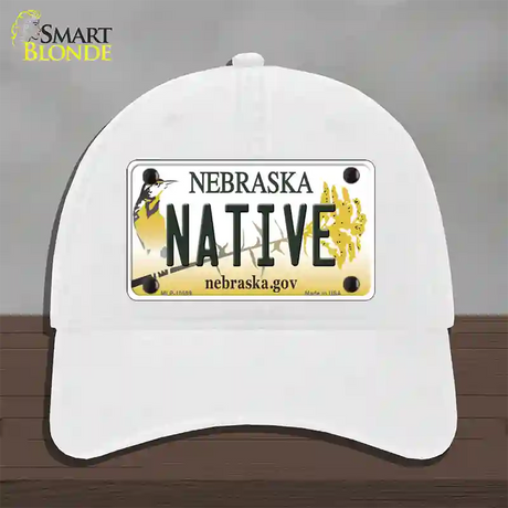 Native Nebraska Novelty License Plate Hat Unconstructed Cotton / White