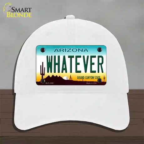 Whatever Arizona Novelty License Plate Hat Unconstructed Cotton / White