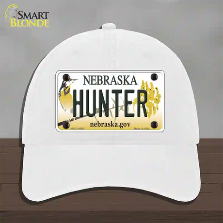 Hunter Nebraska Novelty License Plate Hat Unconstructed Cotton / White