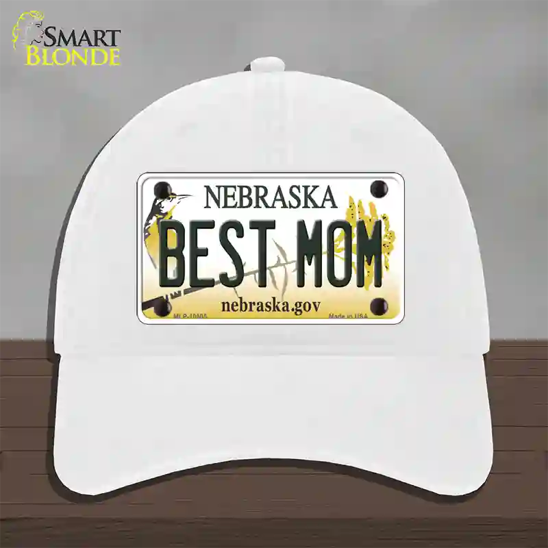 Best Mom Nebraska Novelty License Plate Hat Unconstructed Cotton / White