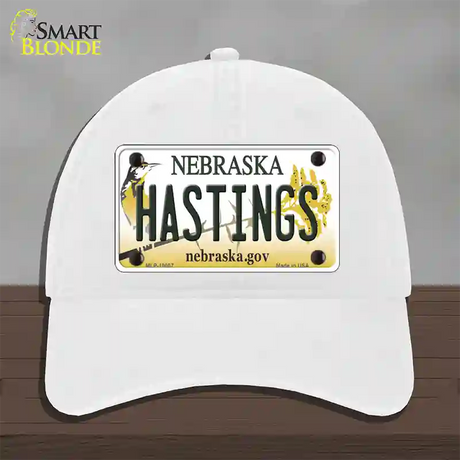 Hastings Nebraska Novelty License Plate Hat Unconstructed Cotton / White