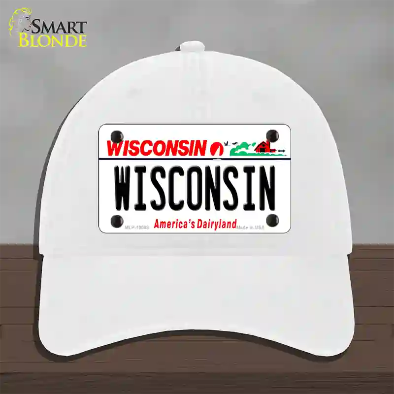 Wisconsin Dairyland Novelty License Plate Hat Unconstructed Cotton / White