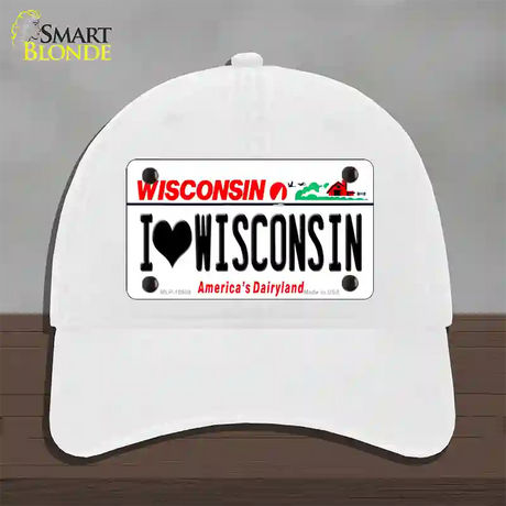 I Love Wisconsin Novelty License Plate Hat Unconstructed Cotton / White