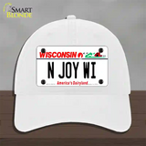 N Joy WI Wisconsin Novelty License Plate Hat Unconstructed Cotton / White