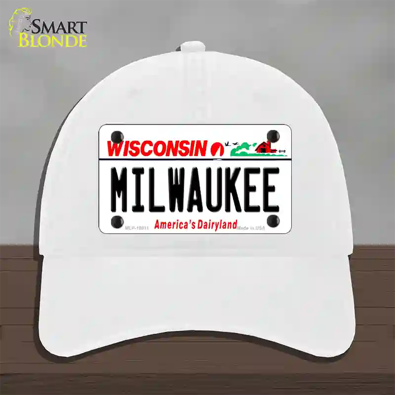 Milwaukee Wisconsin Novelty License Plate Hat Unconstructed Cotton / White