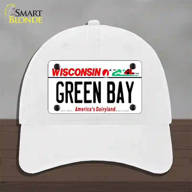 Green Bay Wisconsin Novelty License Plate Hat Unconstructed Cotton / White