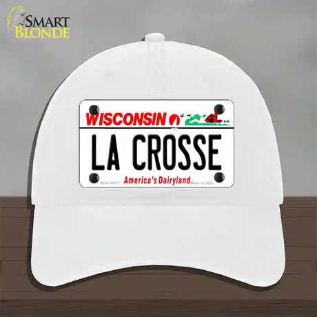 La Crosse Wisconsin Novelty License Plate Hat Unconstructed Cotton / White