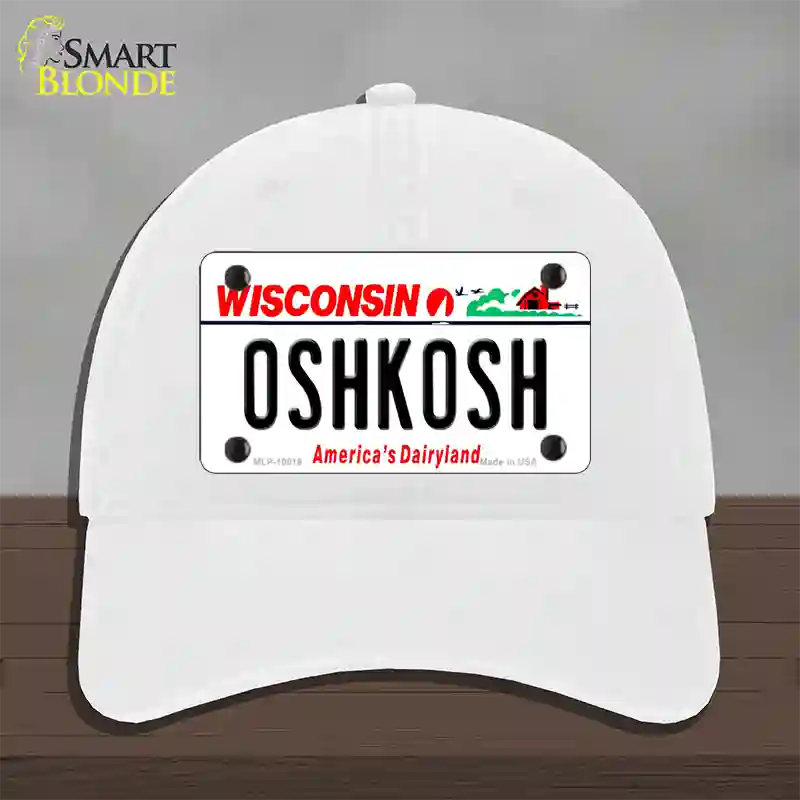 Oshkosh Wisconsin Novelty License Plate Hat Unconstructed Cotton / White