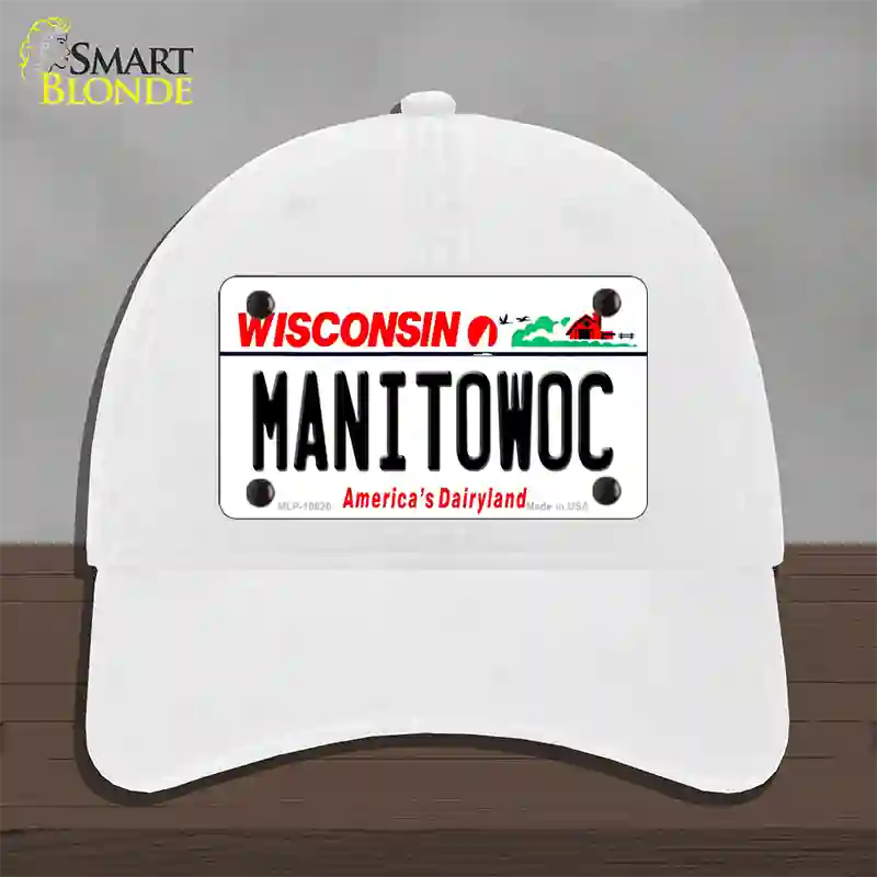 Manitowoc Wisconsin Novelty License Plate Hat Unconstructed Cotton / White