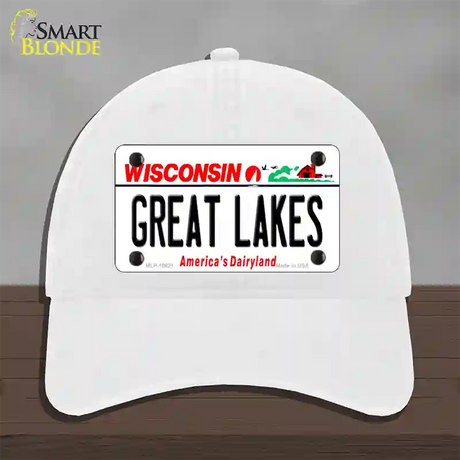 Great Lakes Wisconsin Novelty License Plate Hat Unconstructed Cotton / White