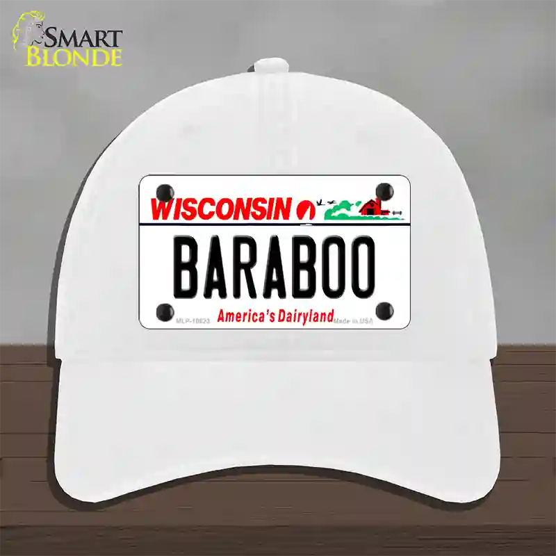 Baraboo Wisconsin Novelty License Plate Hat Unconstructed Cotton / White