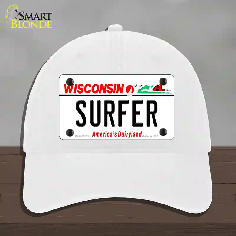 Surfer Wisconsin Novelty License Plate Hat Unconstructed Cotton / White