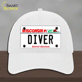 Diver Wisconsin Novelty License Plate Hat Unconstructed Cotton / White