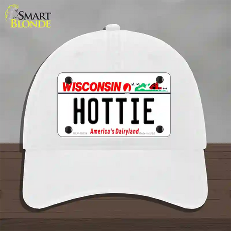 Hottie Wisconsin Novelty License Plate Hat Unconstructed Cotton / White