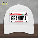 Grandpa Wisconsin Novelty License Plate Hat Unconstructed Cotton / White