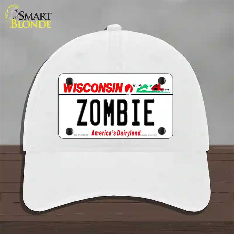 Zombie Wisconsin Novelty License Plate Hat Unconstructed Cotton / White