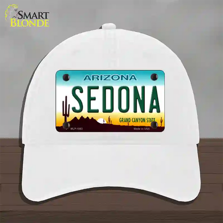 Sedona Arizona Novelty License Plate Hat Unconstructed Cotton / White