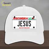 Jesus Wisconsin Novelty License Plate Hat Unconstructed Cotton / White