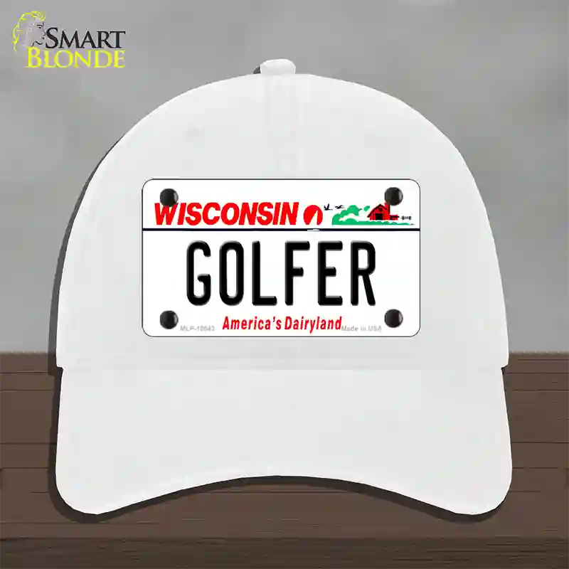 Golfer Wisconsin Novelty License Plate Hat Unconstructed Cotton / White