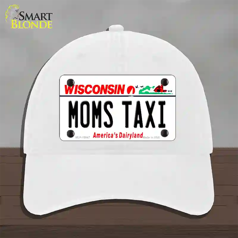 Moms Taxi Wisconsin Novelty License Plate Hat Unconstructed Cotton / White