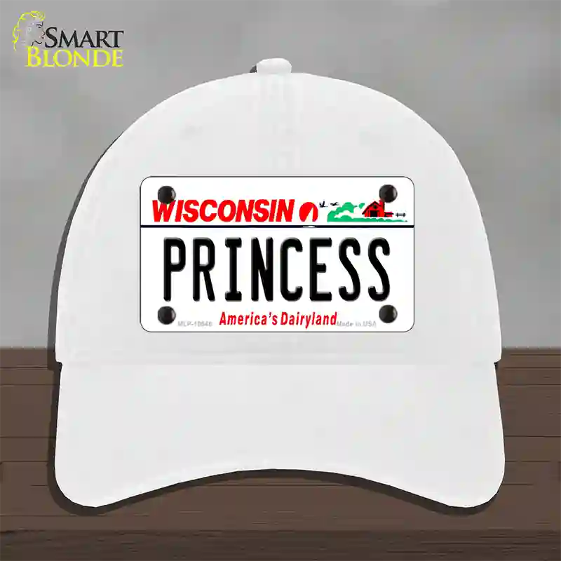 Princess Wisconsin Novelty License Plate Hat Unconstructed Cotton / White