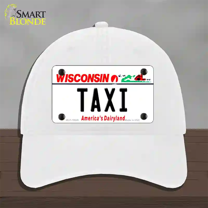 Taxi Wisconsin Novelty License Plate Hat Unconstructed Cotton / White