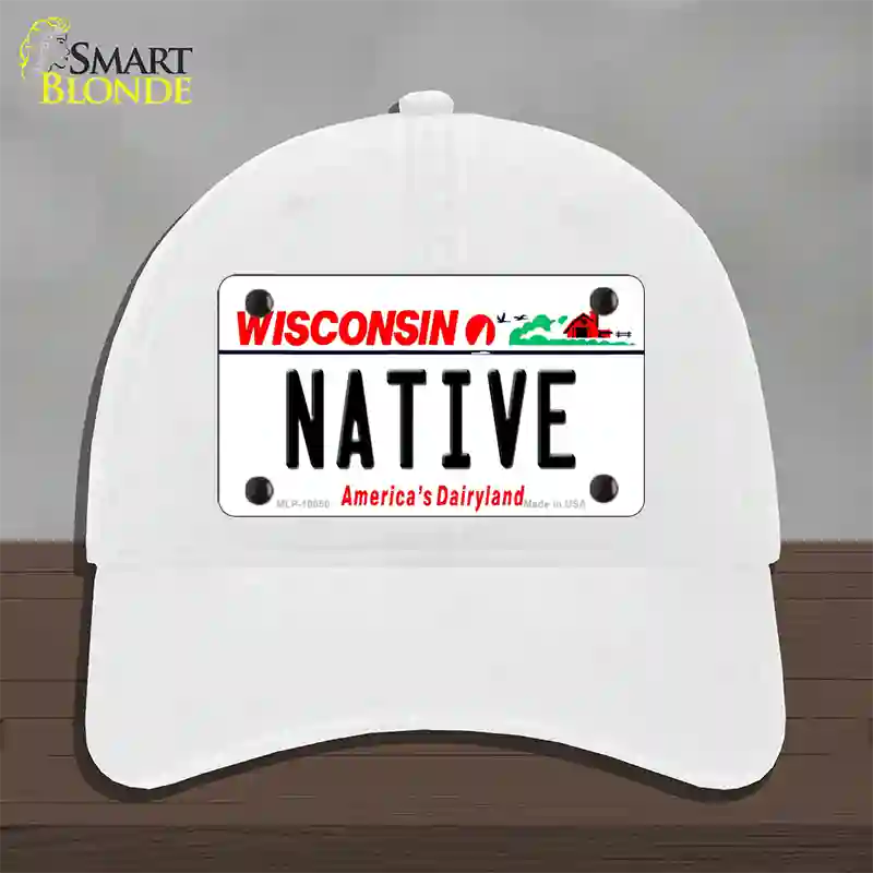 Native Wisconsin Novelty License Plate Hat Unconstructed Cotton / White