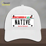 Native Wisconsin Novelty License Plate Hat Unconstructed Cotton / White