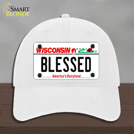 Blessed Wisconsin Novelty License Plate Hat Unconstructed Cotton / White