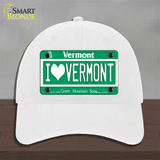 I Love Vermont Novelty License Plate Hat Unconstructed Cotton / White