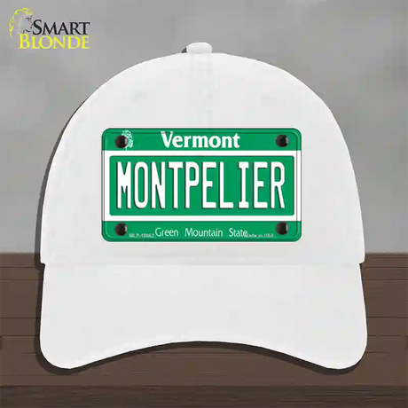 Montpelier Vermont Novelty License Plate Hat Unconstructed Cotton / White