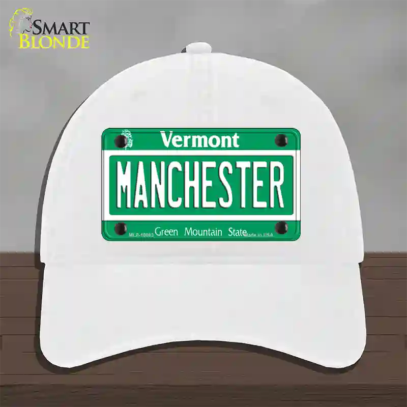 Manchester Vermont Novelty License Plate Hat Unconstructed Cotton / White