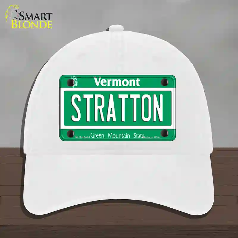 Stratton Vermont Novelty License Plate Hat Unconstructed Cotton / White