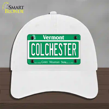 Colchester Vermont Novelty License Plate Hat Unconstructed Cotton / White