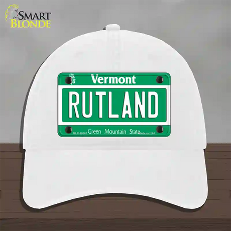 Rutland Vermont Novelty License Plate Hat Unconstructed Cotton / White