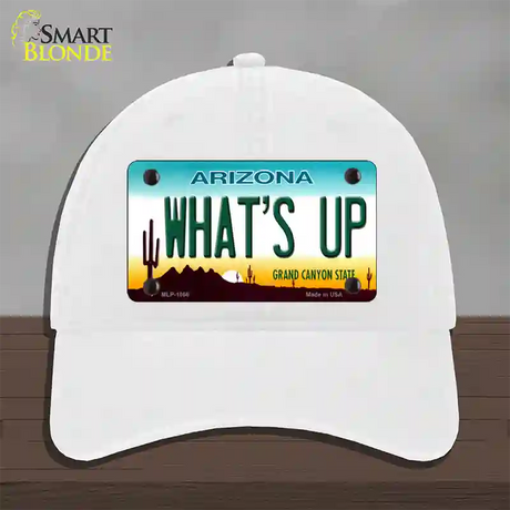 Whats Up Novelty License Plate Hat Unconstructed Cotton / White