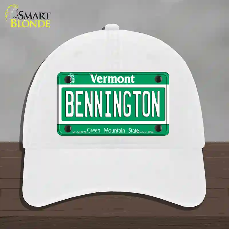 Bennington Vermont Novelty License Plate Hat Unconstructed Cotton / White