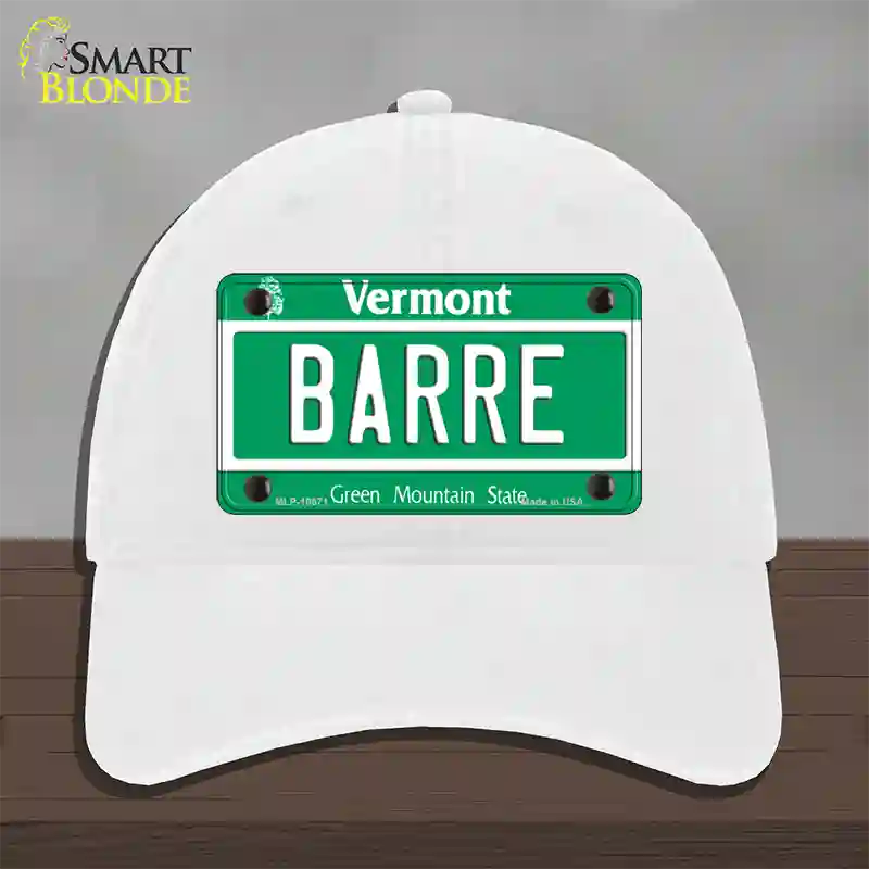 Barre Vermont Novelty License Plate Hat Unconstructed Cotton / White